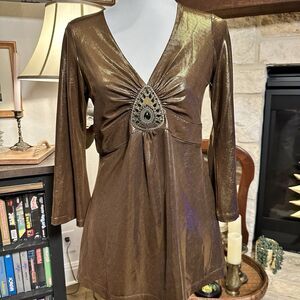 Vintage Y2K Mesmerize Shiny Blouse Bronze Metal Party Womens Medium